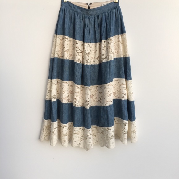 Alice + Olivia Dresses & Skirts - Alice + Olivia Romy Lace Panel Denim Midi Skirt 0